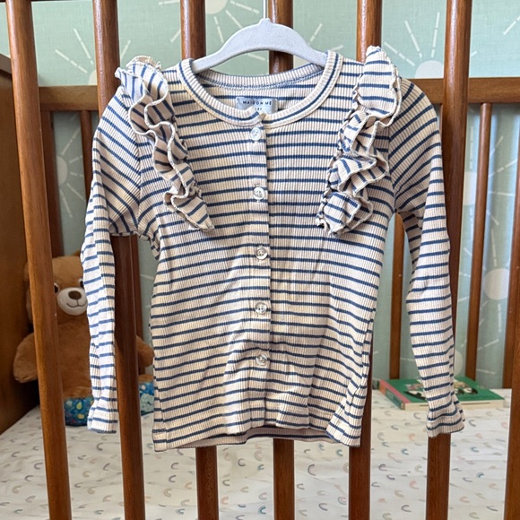 Charming Striped Ruffle Kids Button Down Shirt - Picture 1 of 3